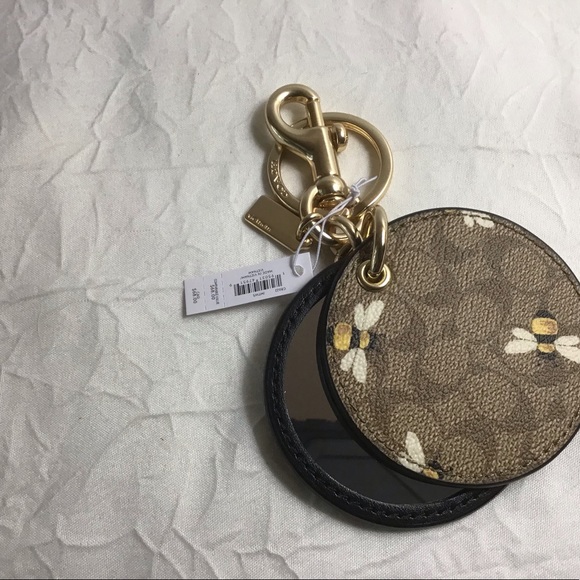 πNWT COACH Bumble Bee Signature Mirror Bag Tote Charm Key Chain MFSRP68. C8622. - Picture 9 of 15
